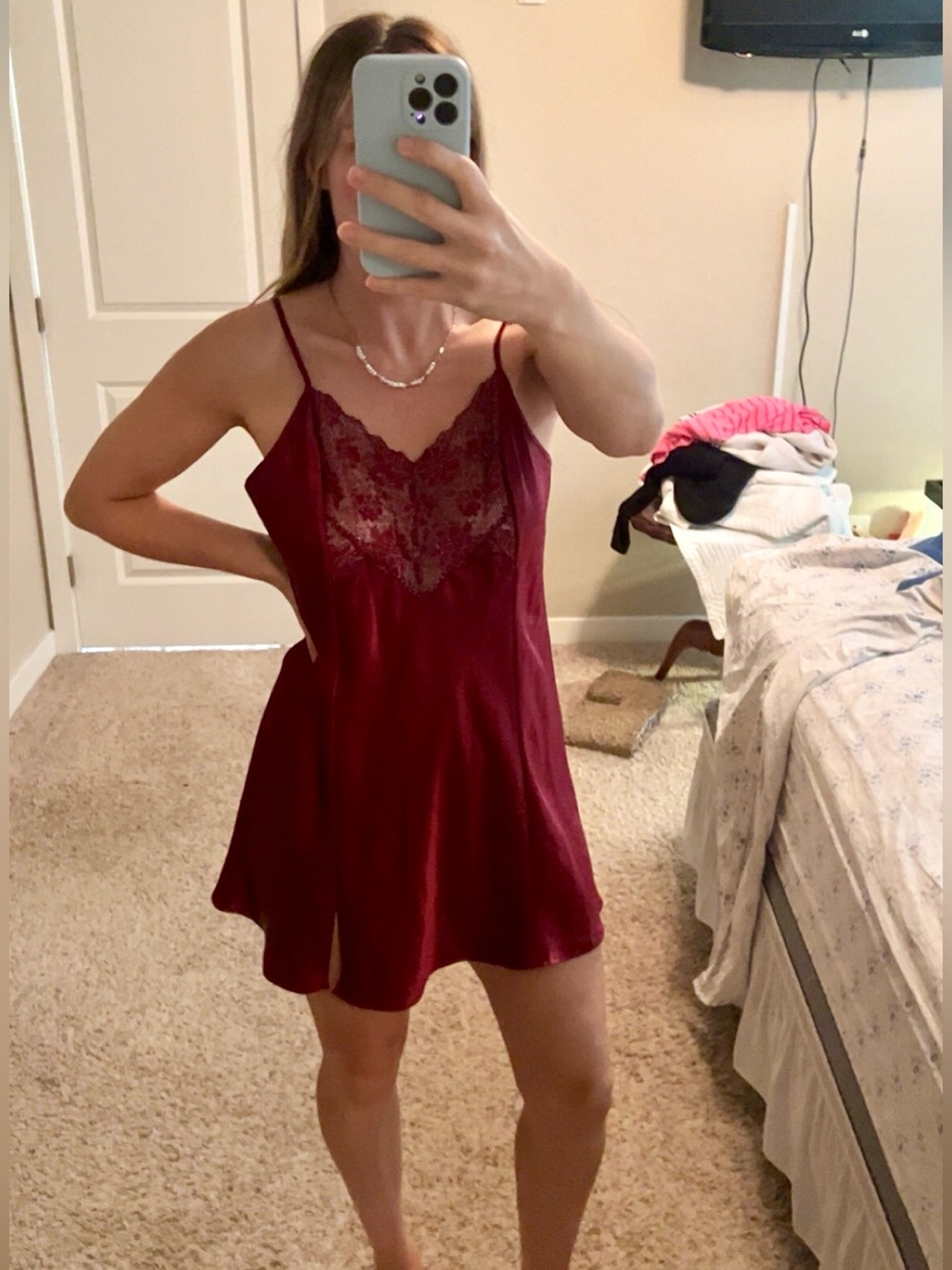 Victoria’s Secret Y2K Red Satin Lace Chemise Slip Dress